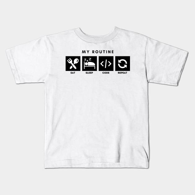 My Routine Eat Sleep Code Repeat Kids T-Shirt by Qibar Design